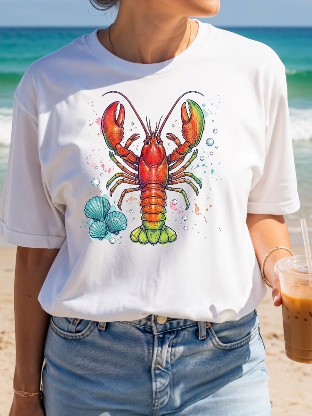 Beautiful Lobster T-shirt New S M L XL Bright colors Great Gift Graphic Tee